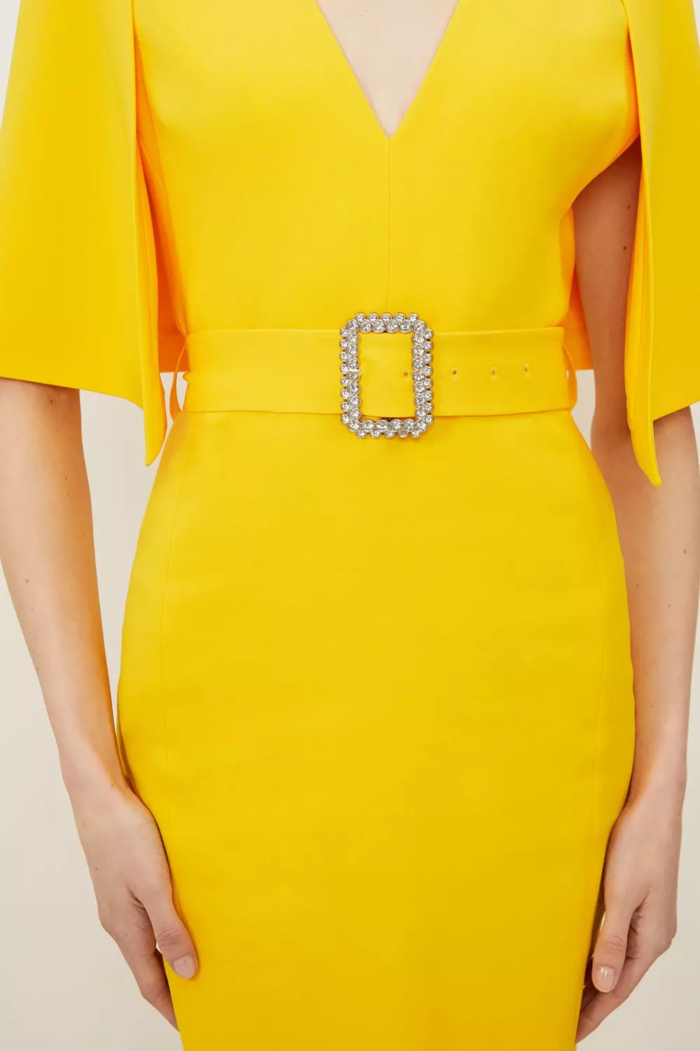 Compact Stretch Viscose Cape Pencil Midi Dress | Karen Millen