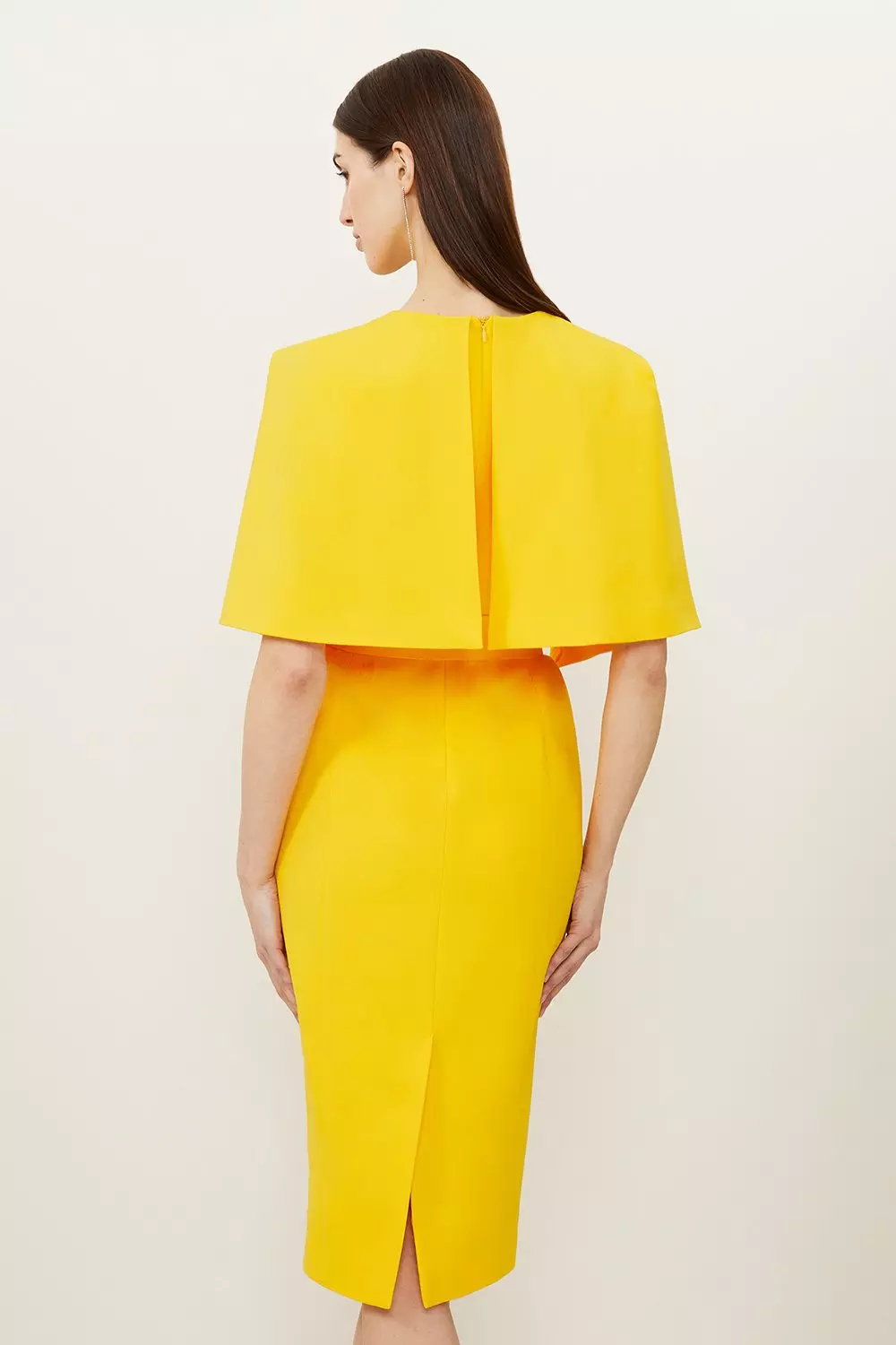 Compact Stretch Viscose Cape Pencil Midi Dress | Karen Millen