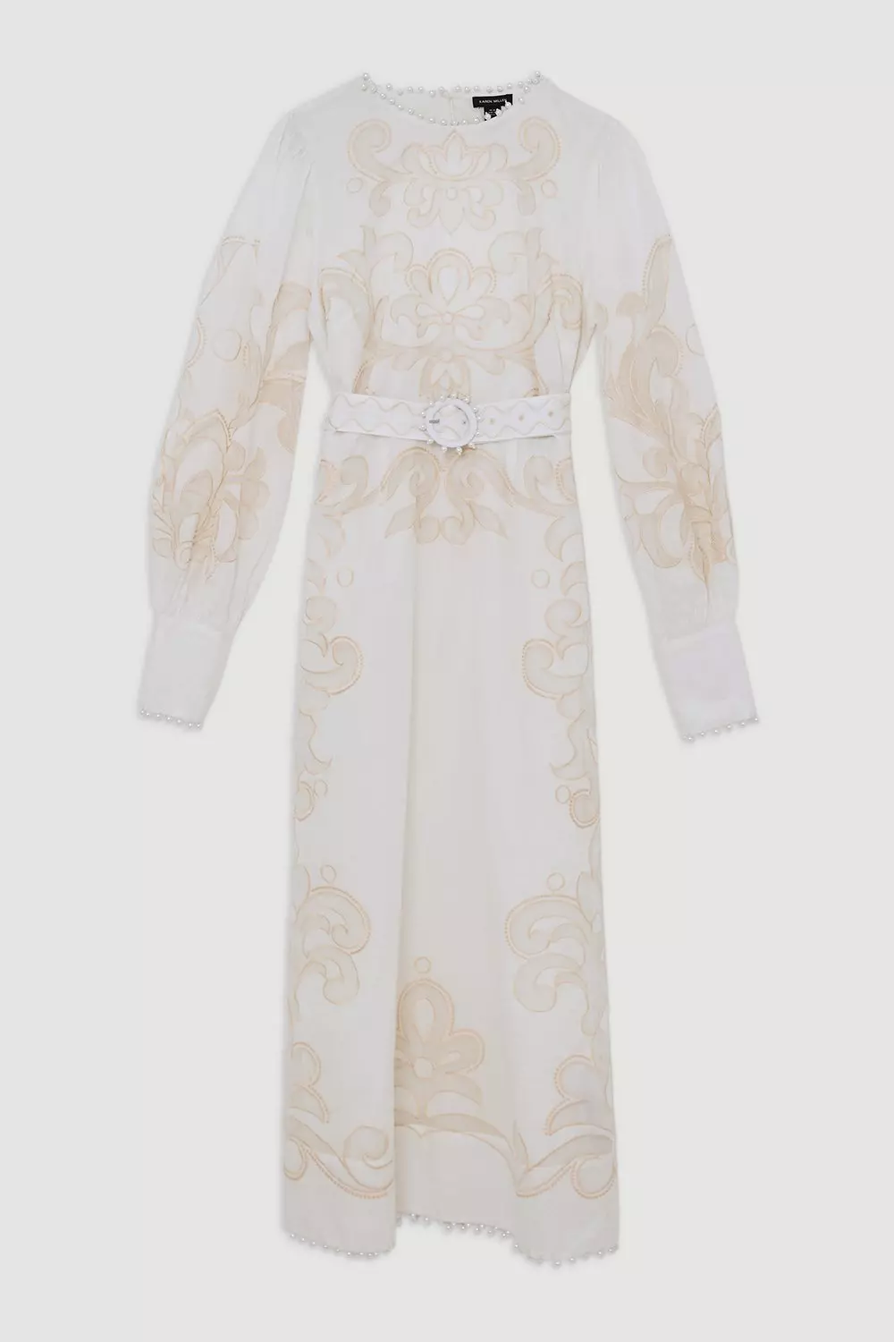 【Karen Millen】ツイル バルーンスリーブ ミディドレス 安心追跡【KAREN MILLEN】リボンタイネックミディドレス