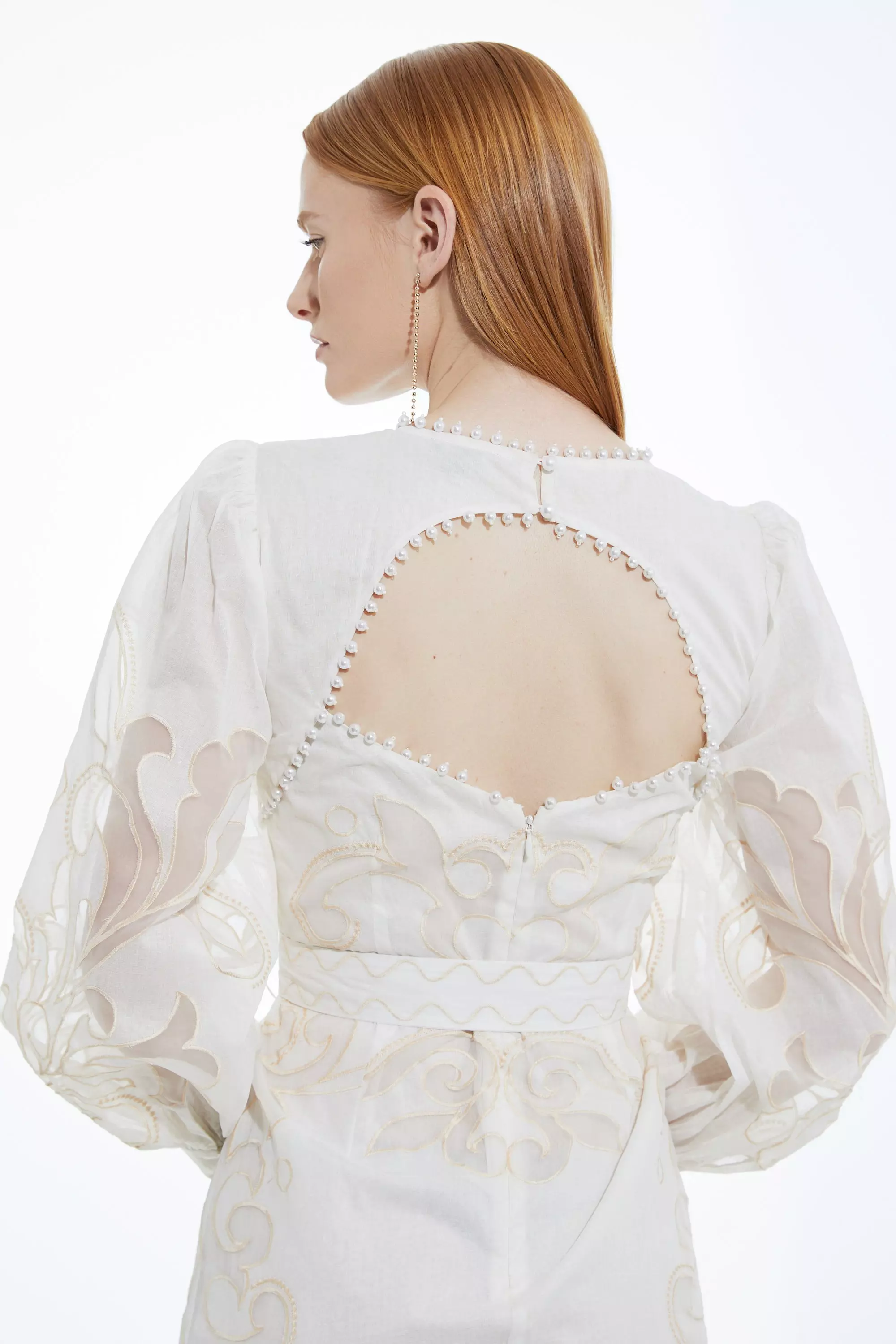 Cutwork Organdie Balloon Sleeve Woven Midi Dress | Karen Millen