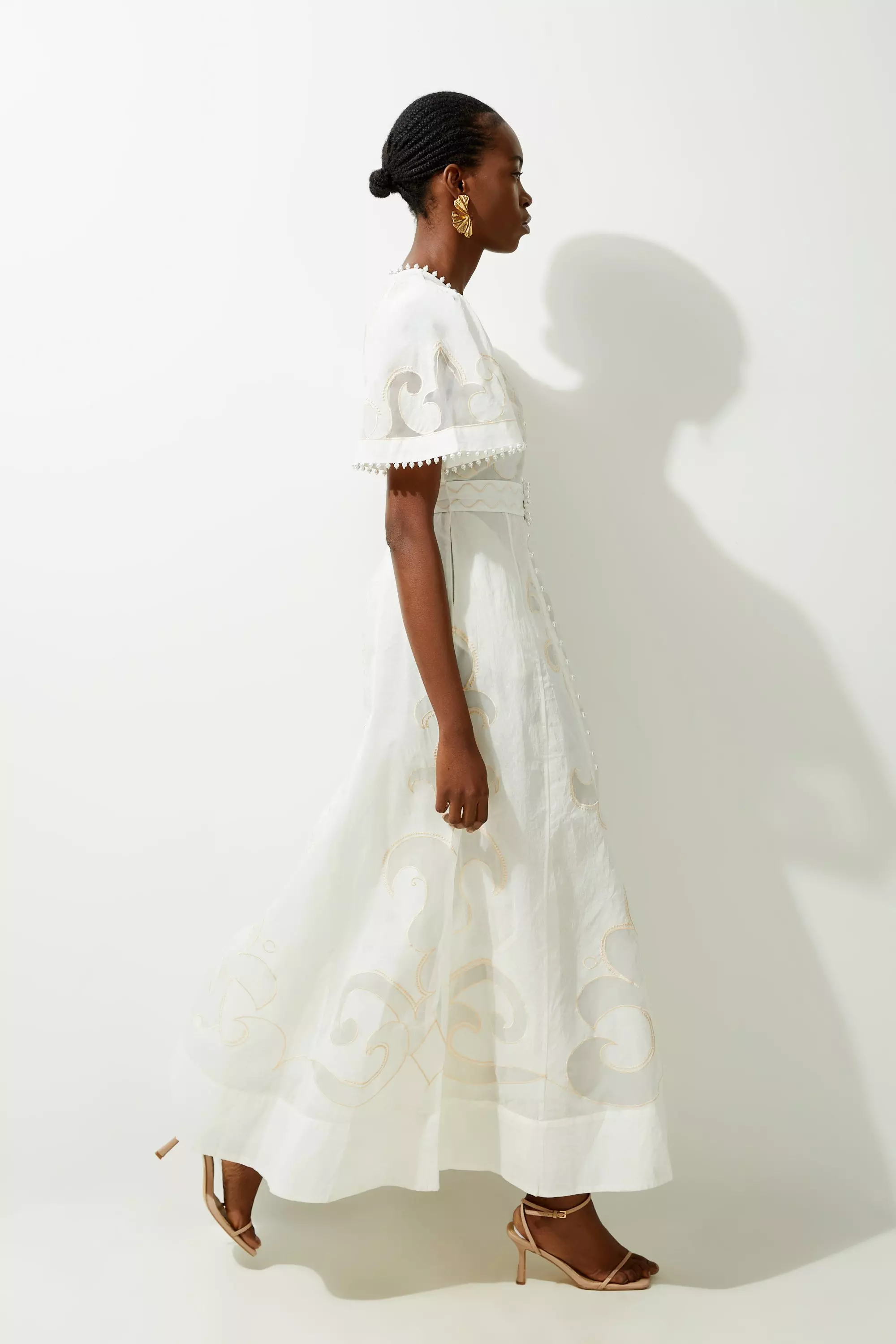 Cutwork Organdie V Neck Woven Midi Dress alternative image