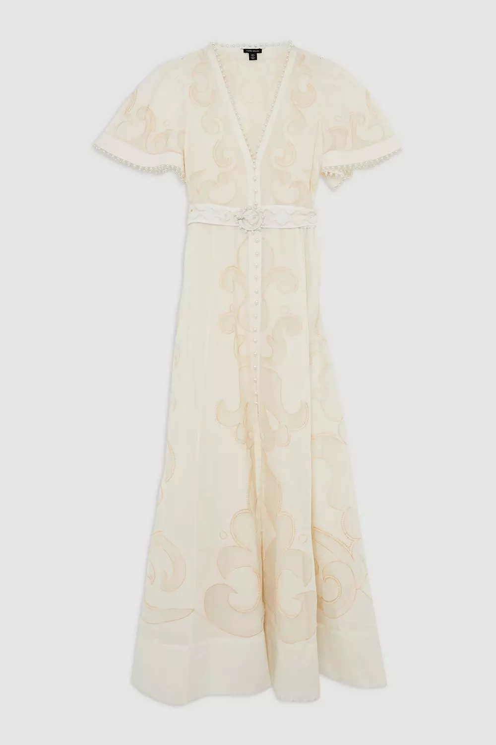 Cutwork Organdie V Neck Woven Midi Dress alternative image
