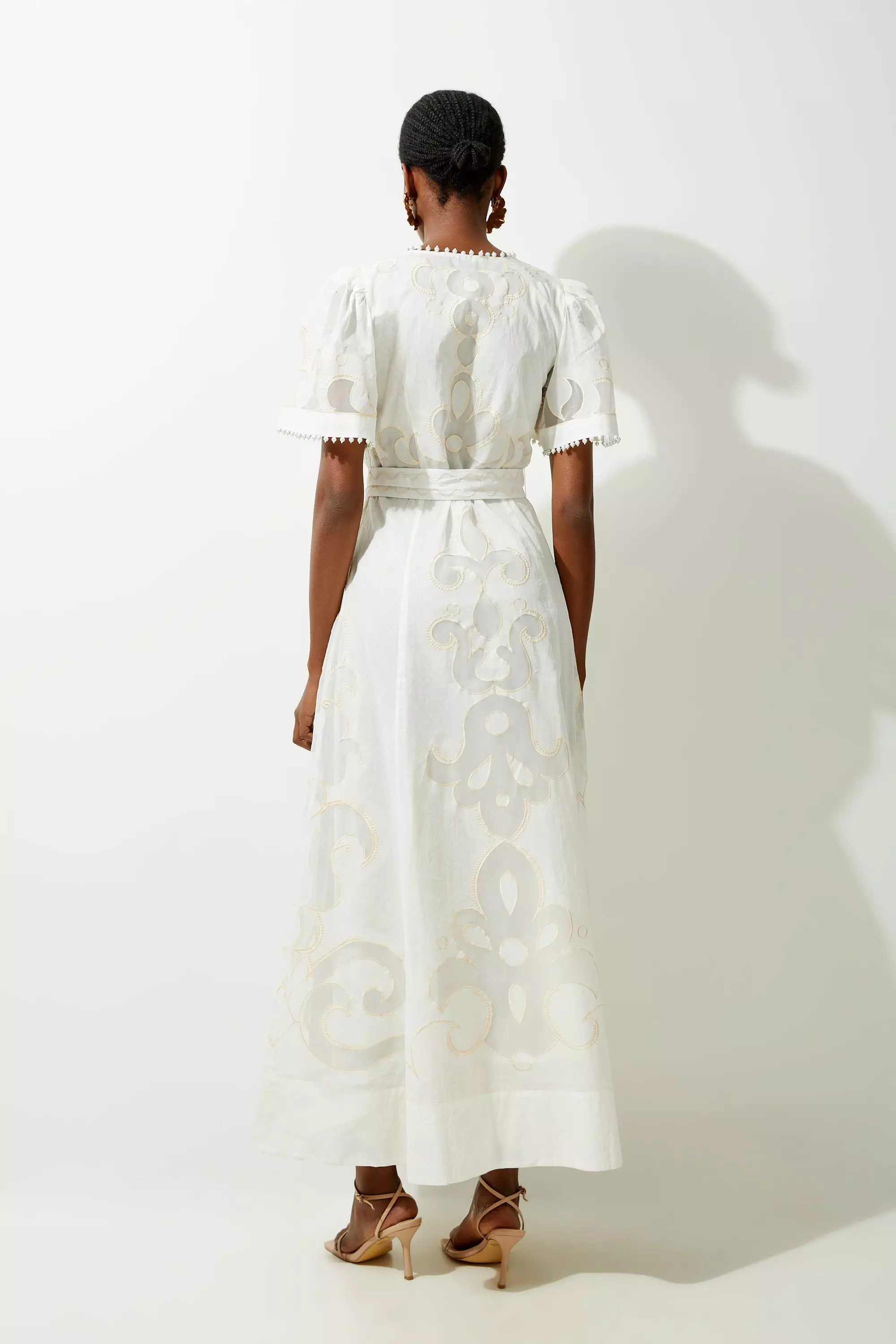 Cutwork Organdie V Neck Woven Midi Dress alternative image