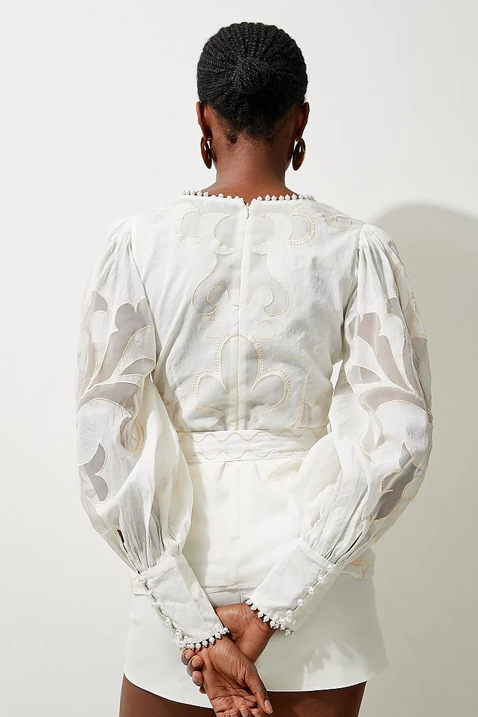 Cutwork Organdie Woven Balloon Sleeve Blouse | Karen Millen Cutwork Organdie Woven Balloon Sleeve Blouse | Karen Millen