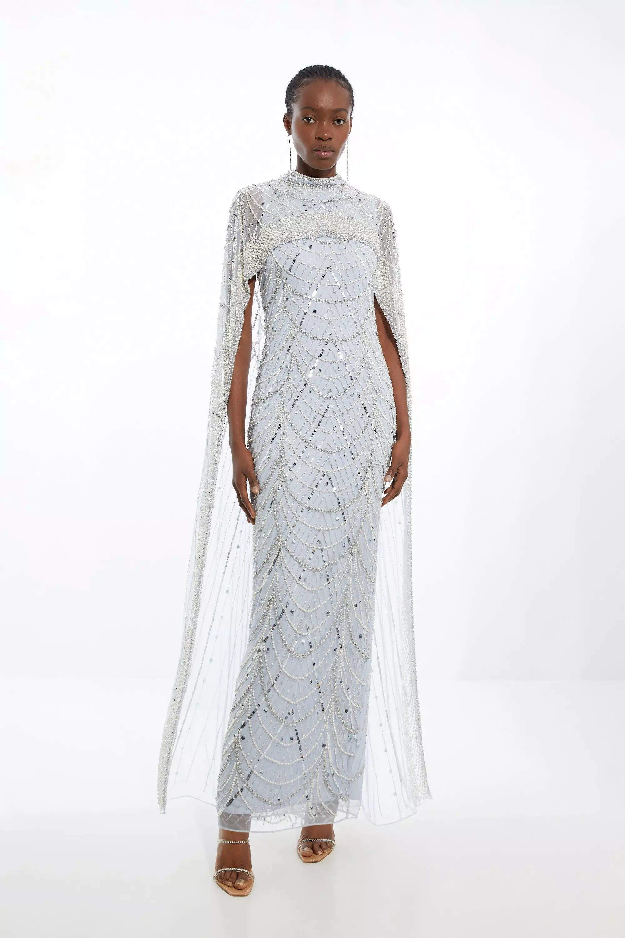 Crystal Embellished Cape Detail Maxi Dress | Karen Millen