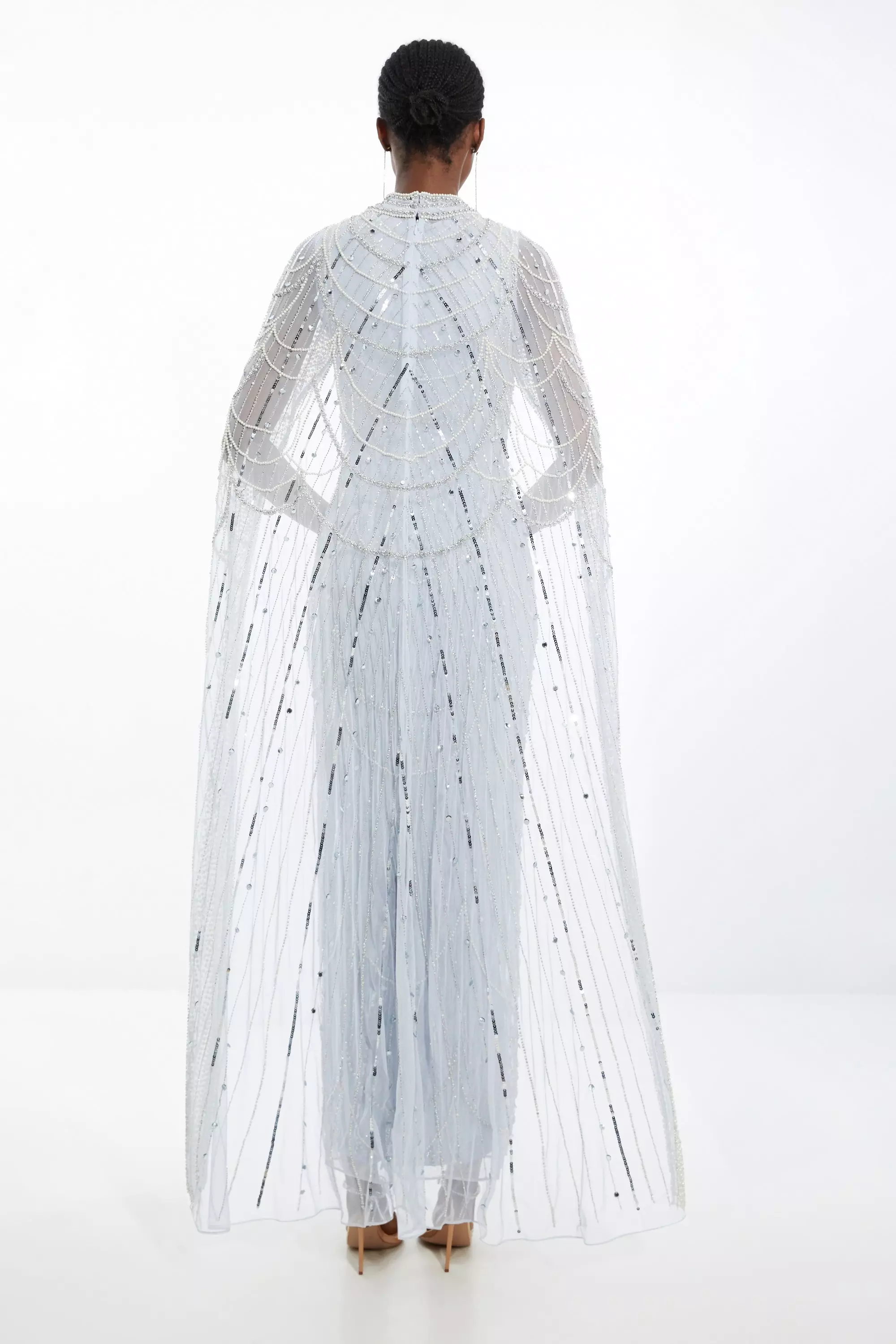 Crystal Embellished Cape Detail Maxi Dress | Karen Millen