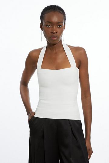 Figure Form Bandage Halter Square Neck Top ivory