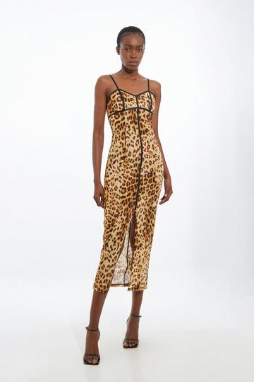 Lace Detail Power Mesh Jersey Maxi Dress leopard