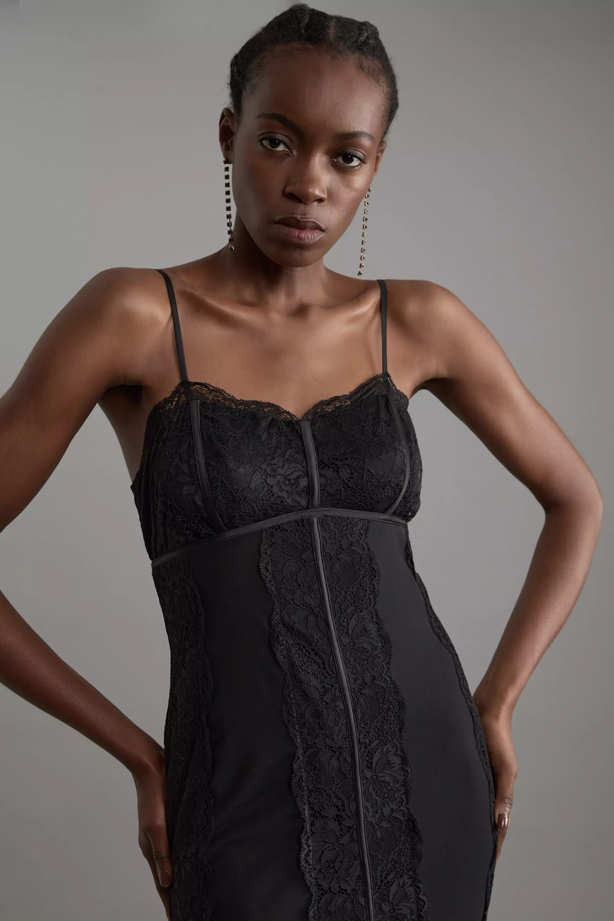 Karen Millen Womens Ponte and Lace Strappy Maxi Dress Black Size L