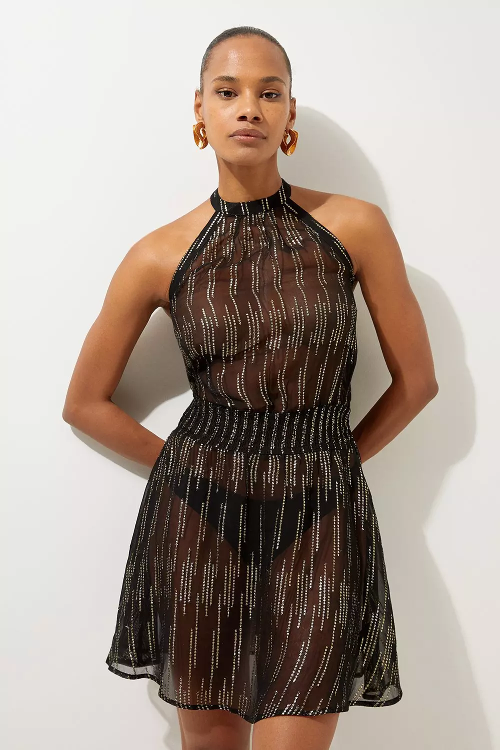 KAREN MILLEN*イタリアンサテン ブラックレースミニドレス Italian Satin Black Lace Mini Dress | Karen Millen