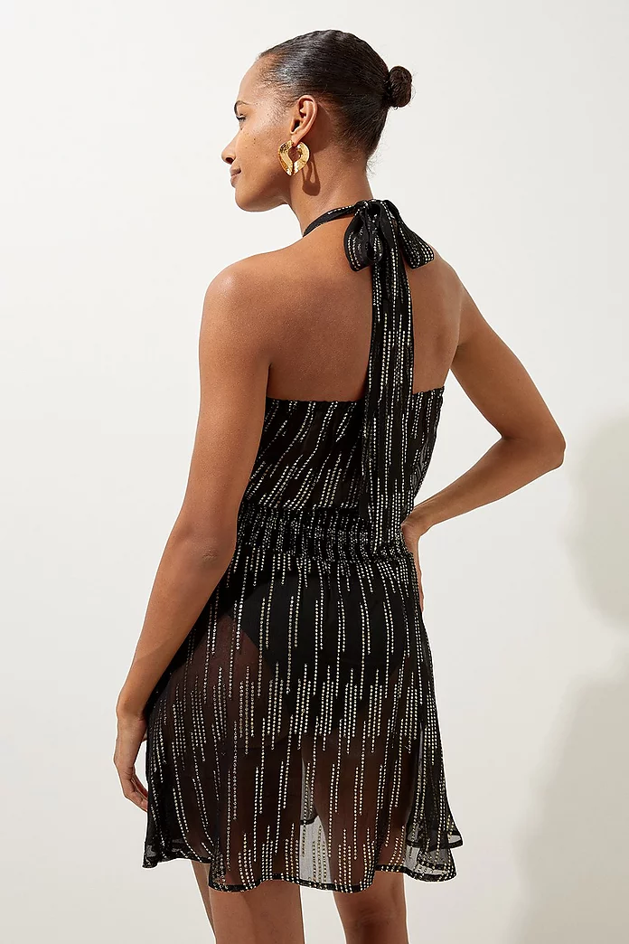 Racer Neck Metallic Thread Woven Beach Mini Dress | Karen Millen Racer Neck Metallic Thread Woven Beach Mini Dress | Karen Millen