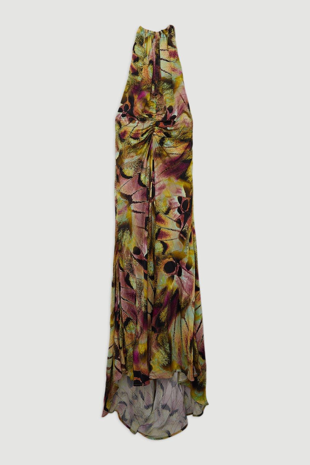 Abstract Print Viscose Woven Halter Tie Maxi Dress | Karen Millen