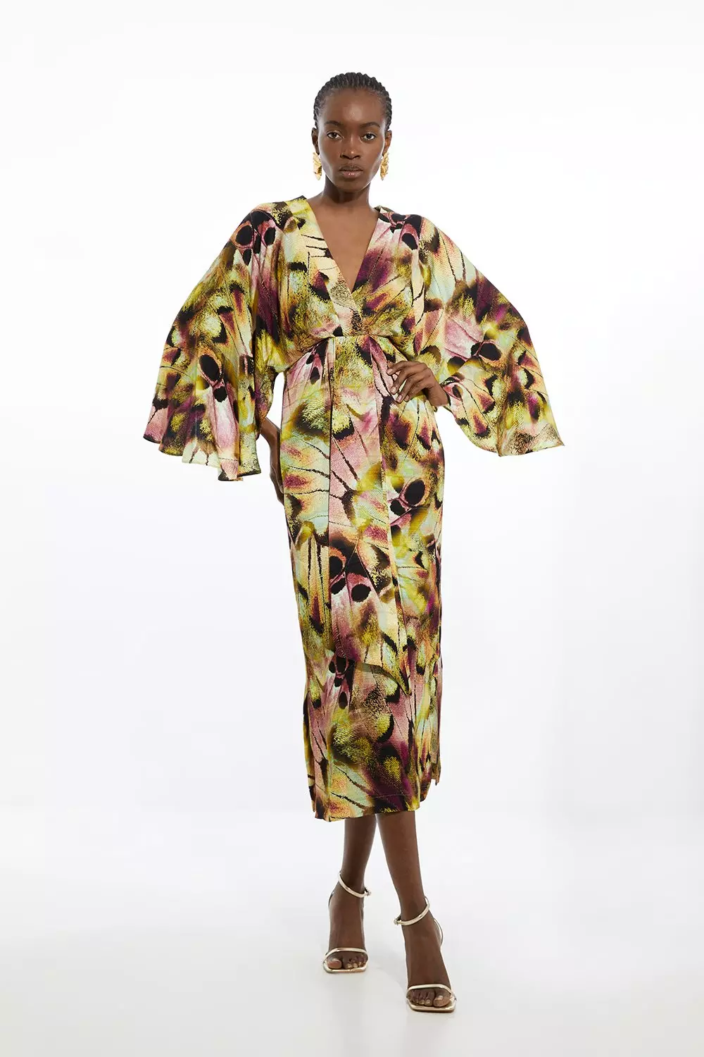 Abstract Print Viscose Woven Kimono Style Midi Dress Karen Millen