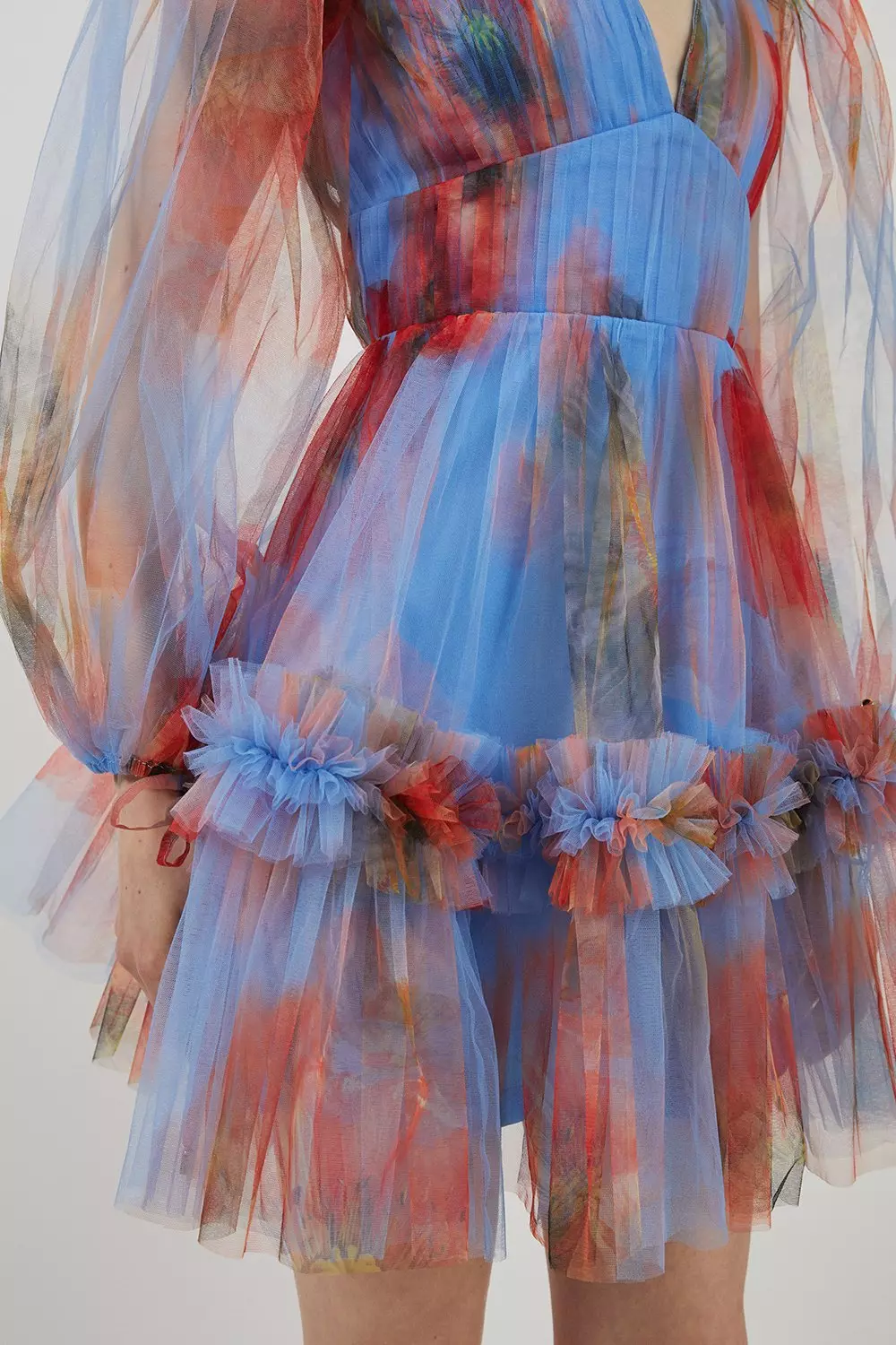 Plunging floral tulle dress best sale