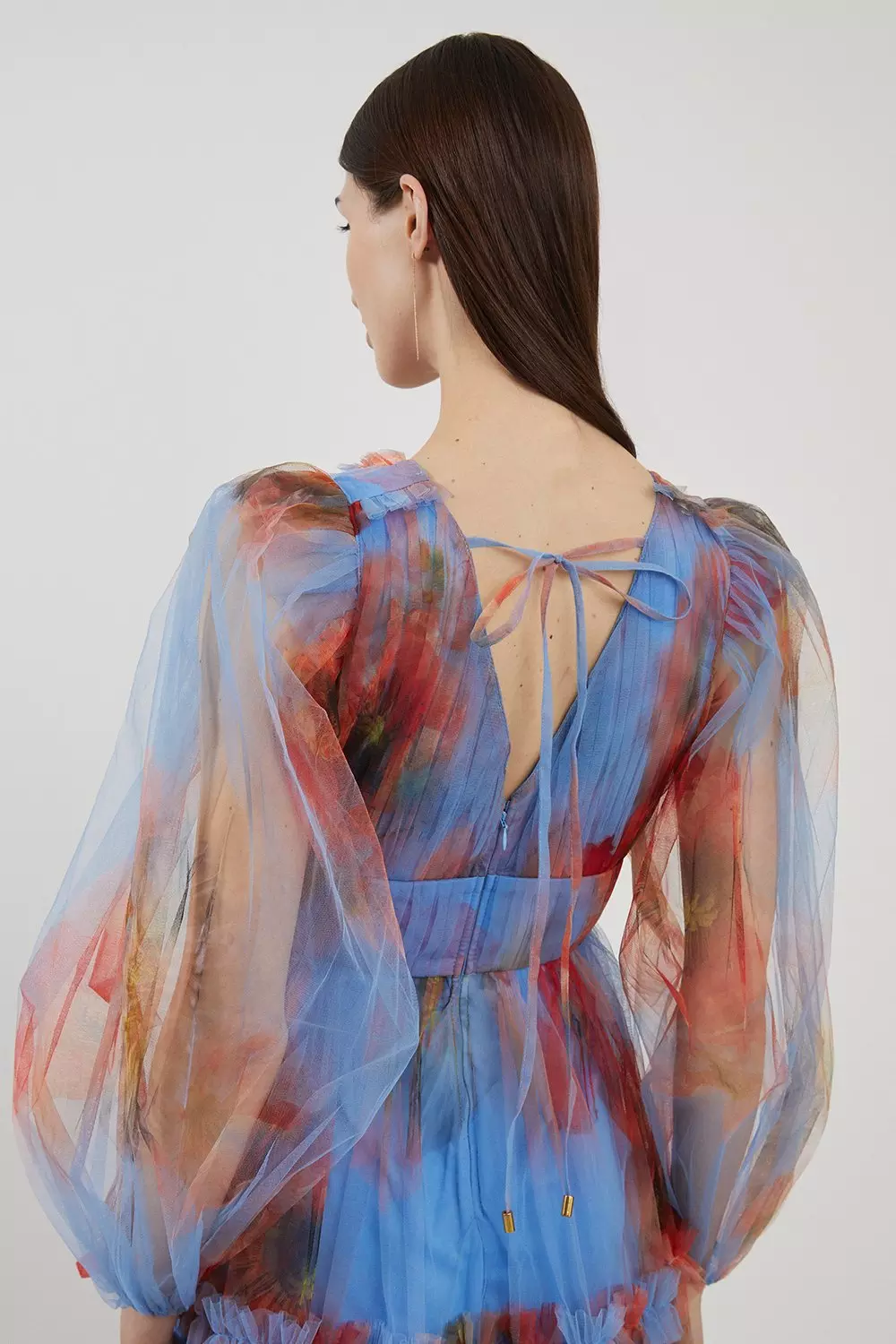 安心追跡【KAREN MILLEN】フローラル ラップ Vネック ドレス Trailing Floral Woven Plunge Balloon Sleeve Maxi Dress