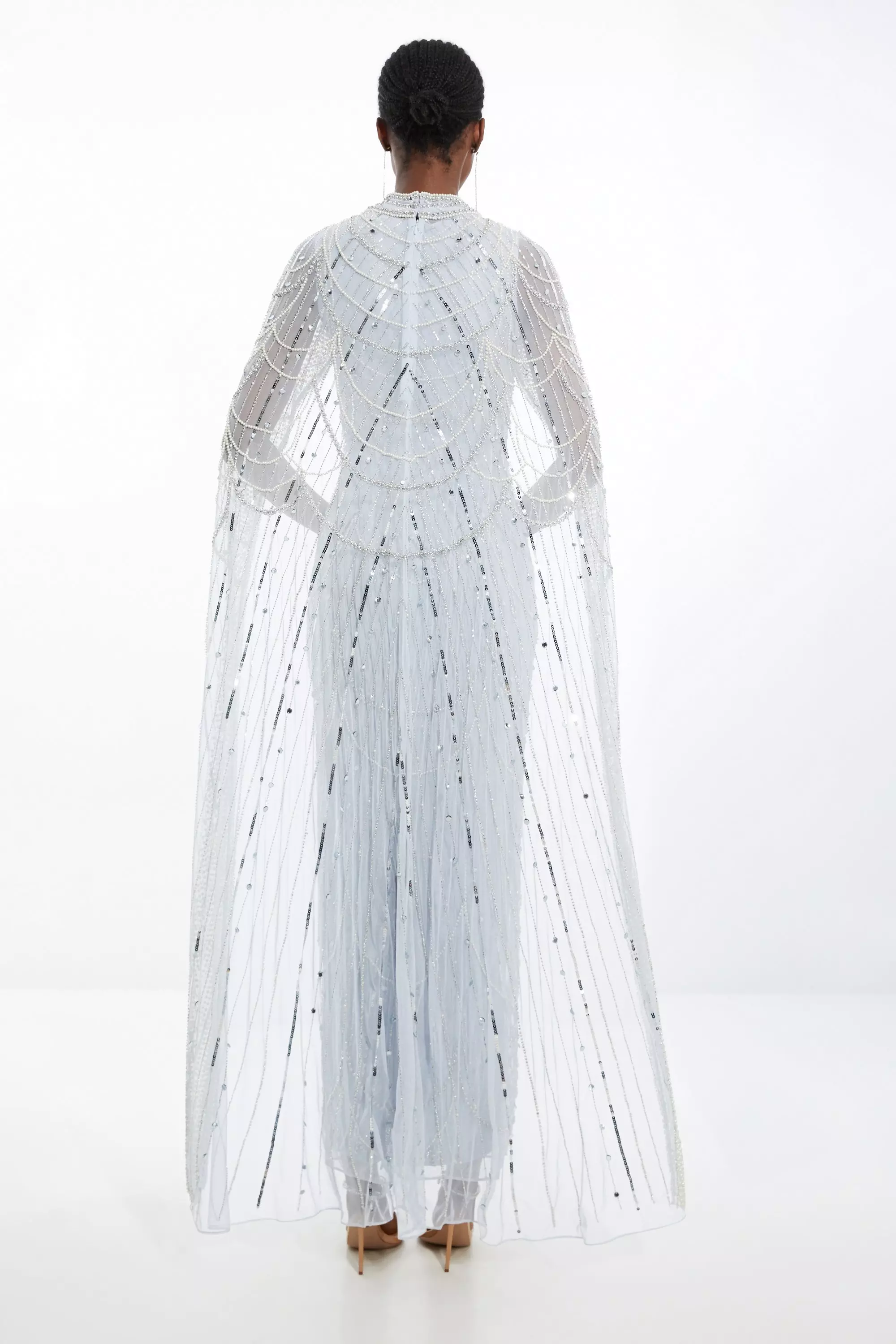 Petite Crystal Embellished Cape Detail Maxi Dress | Karen Millen