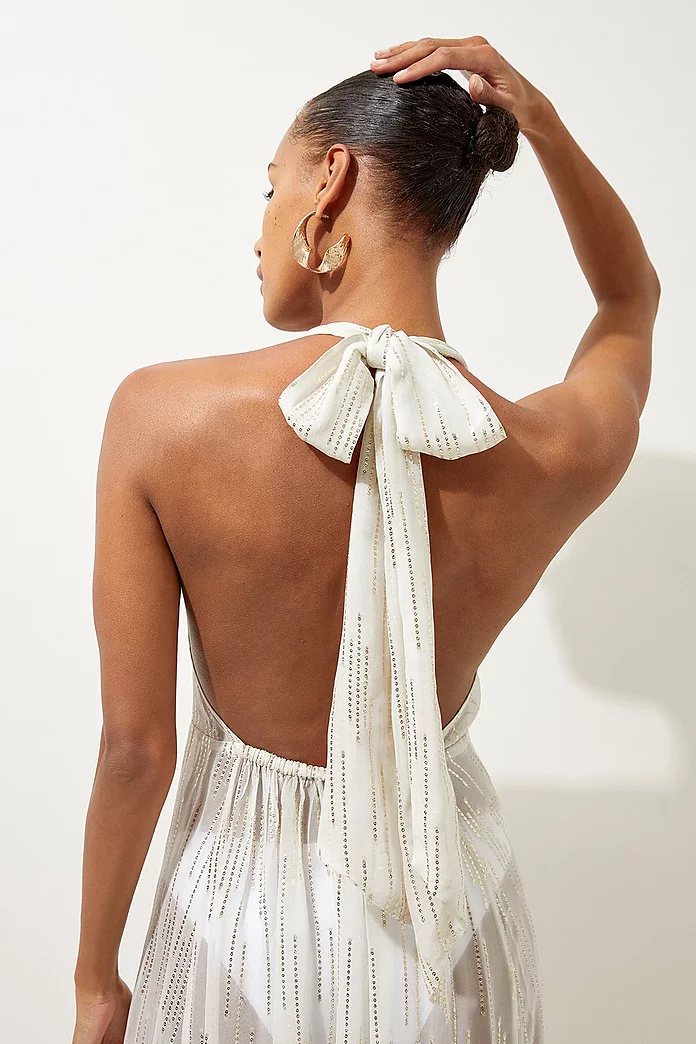 Beach Metallic Thread Halter Maxi Dress | Karen Millen Beach Metallic Thread Halter Maxi Dress | Karen Millen
