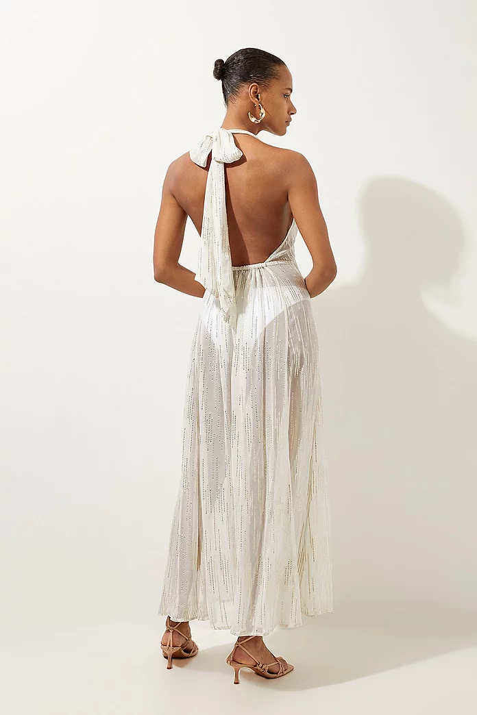 Beach Metallic Thread Halter Maxi Dress | Karen Millen Beach Metallic Thread Halter Maxi Dress | Karen Millen