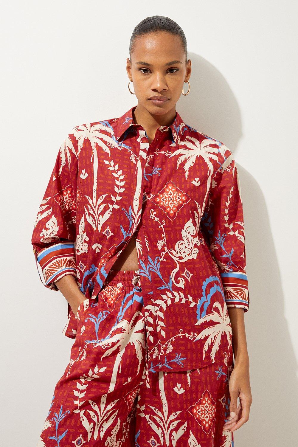 Rust Printed Cotton Voile Beach Shirt