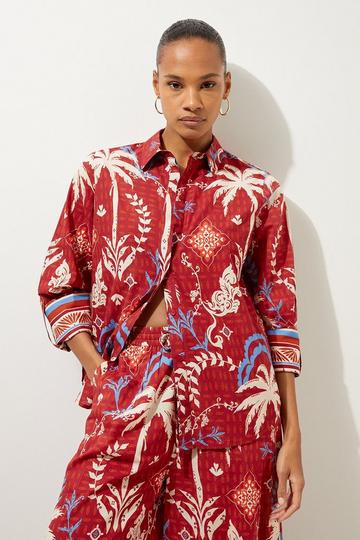 Printed Cotton Voile Beach Shirt rust