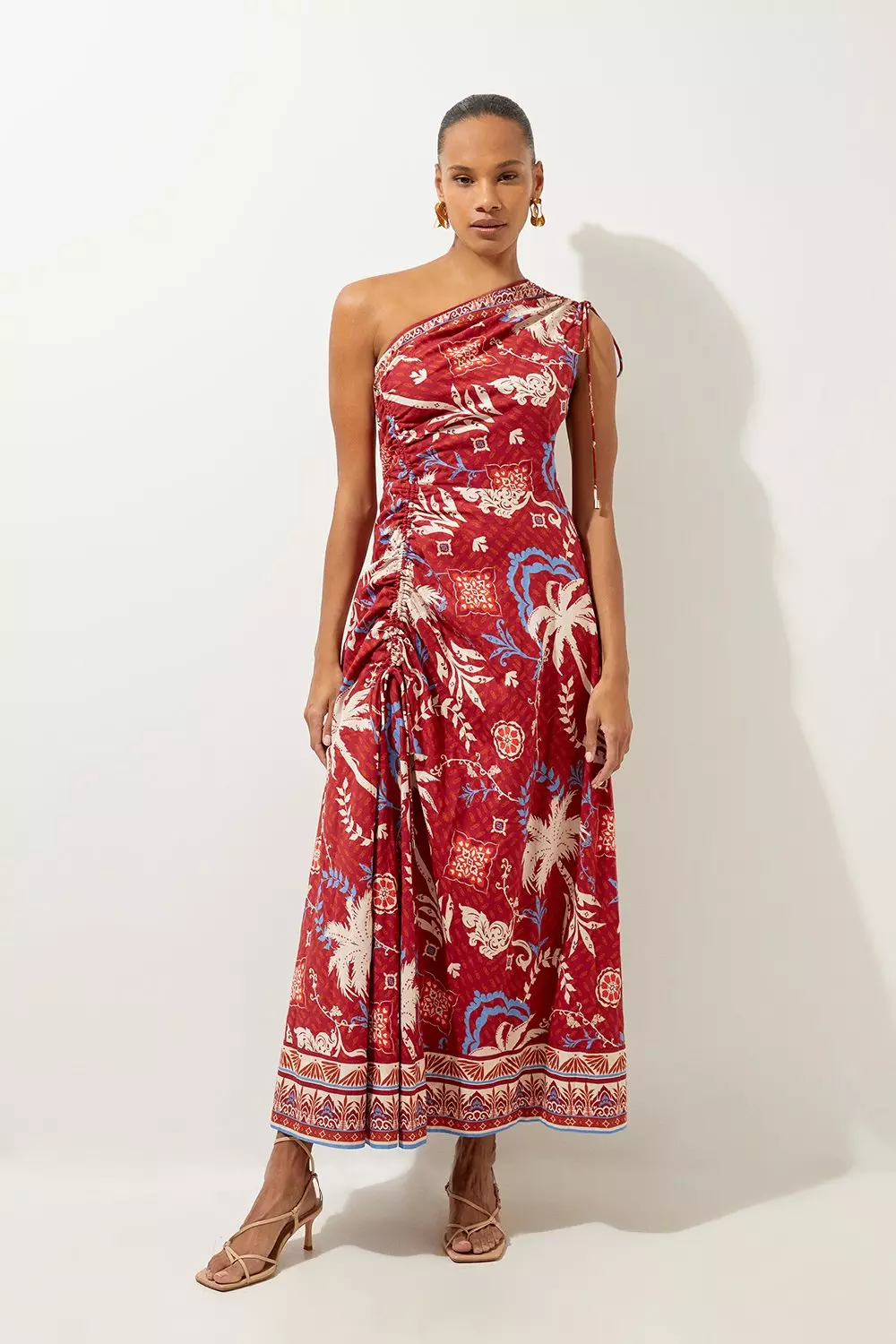 Printed Cotton Voile One Shoulder Midi Beach Dress Karen Millen