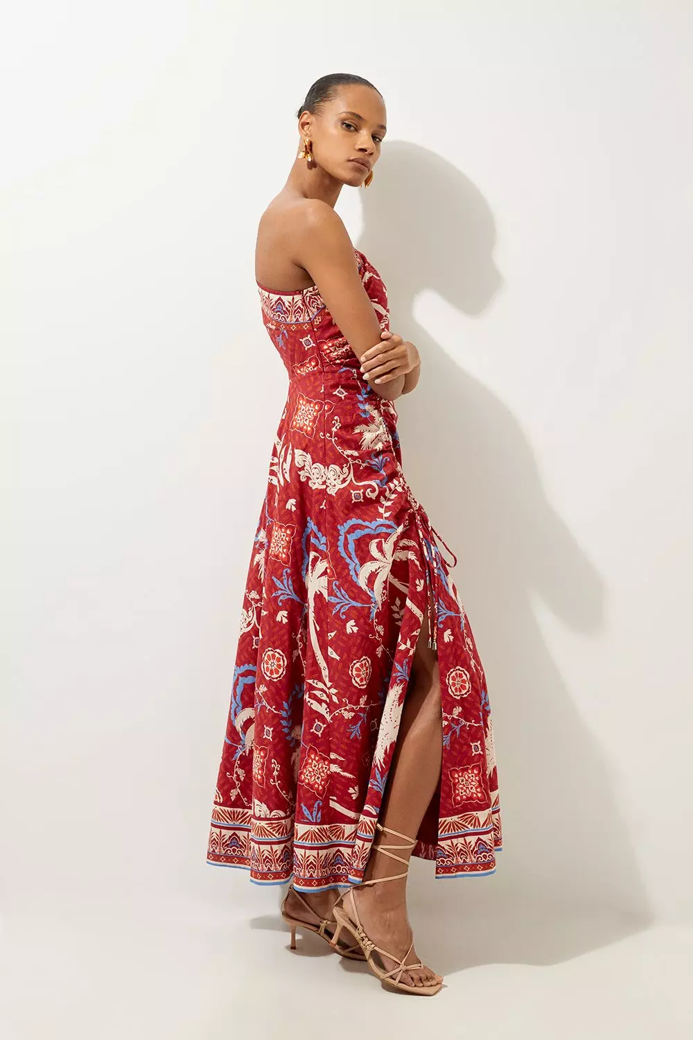 Rust Printed Cotton Voile One Shoulder Midi Beach Dress alternative image