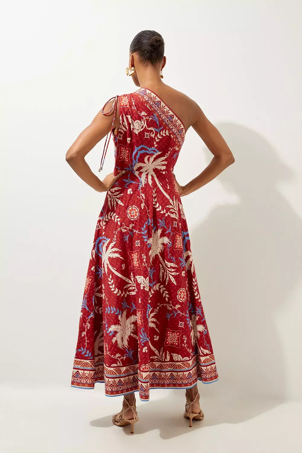 Rust Printed Cotton Voile One Shoulder Midi Beach Dress alternative image