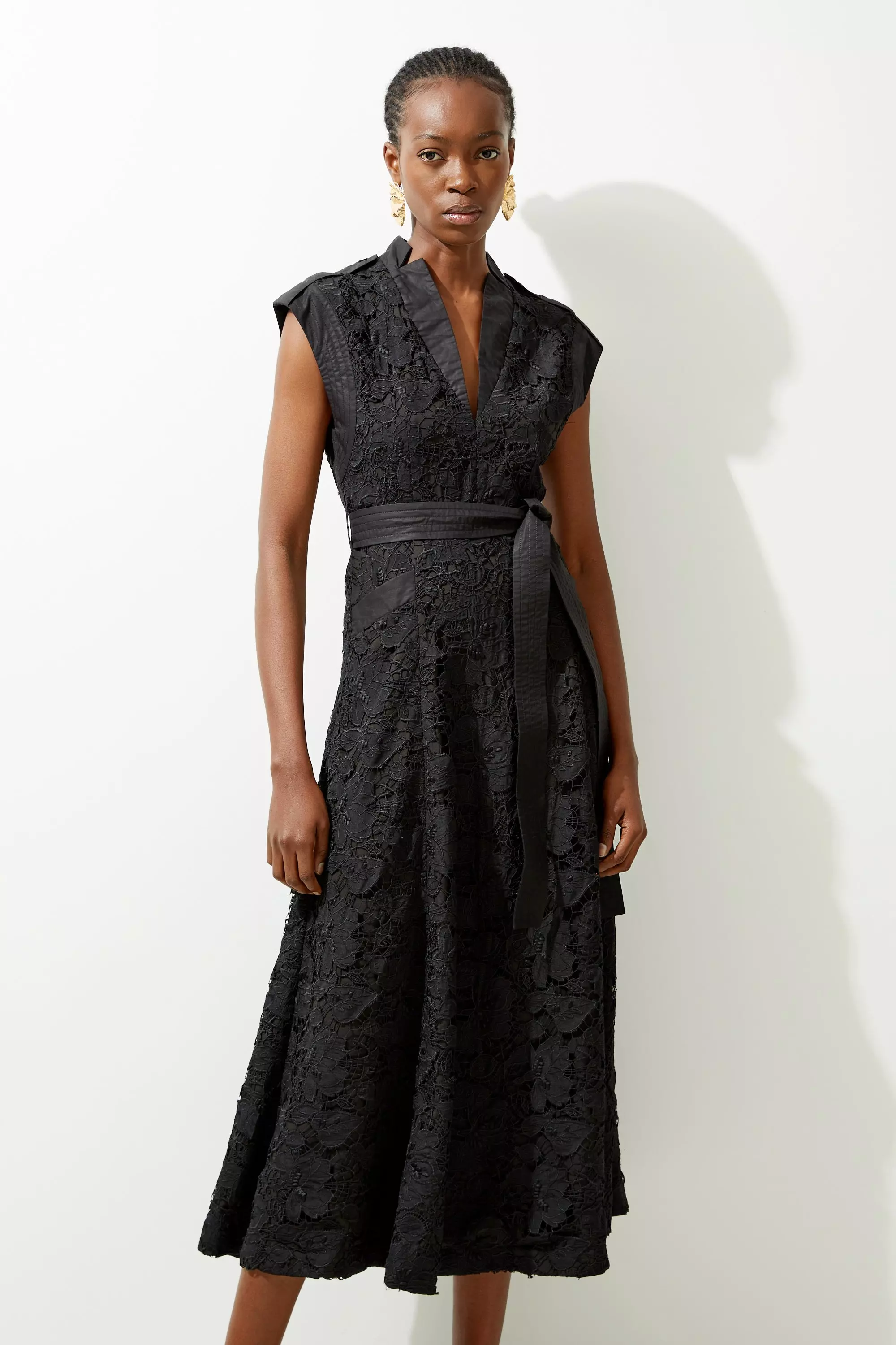 Petite Lace And Cotton Mix Woven Midi Dress Karen Millen