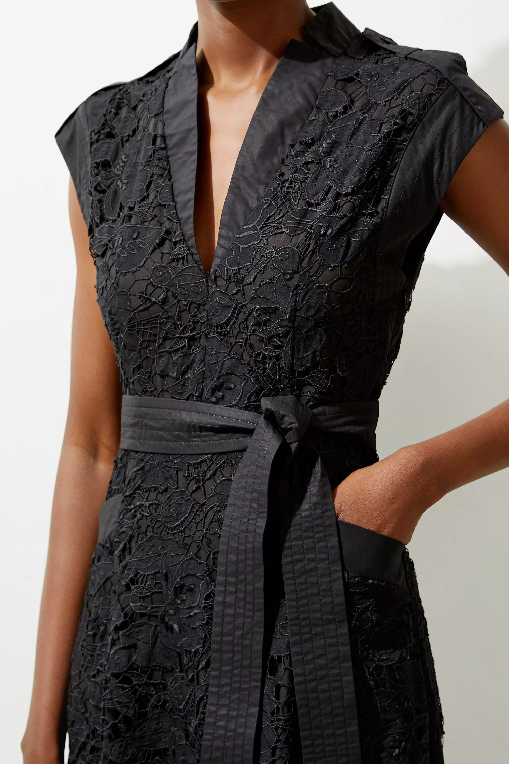 Lace And Cotton Mix Woven Midi Dress Karen Millen