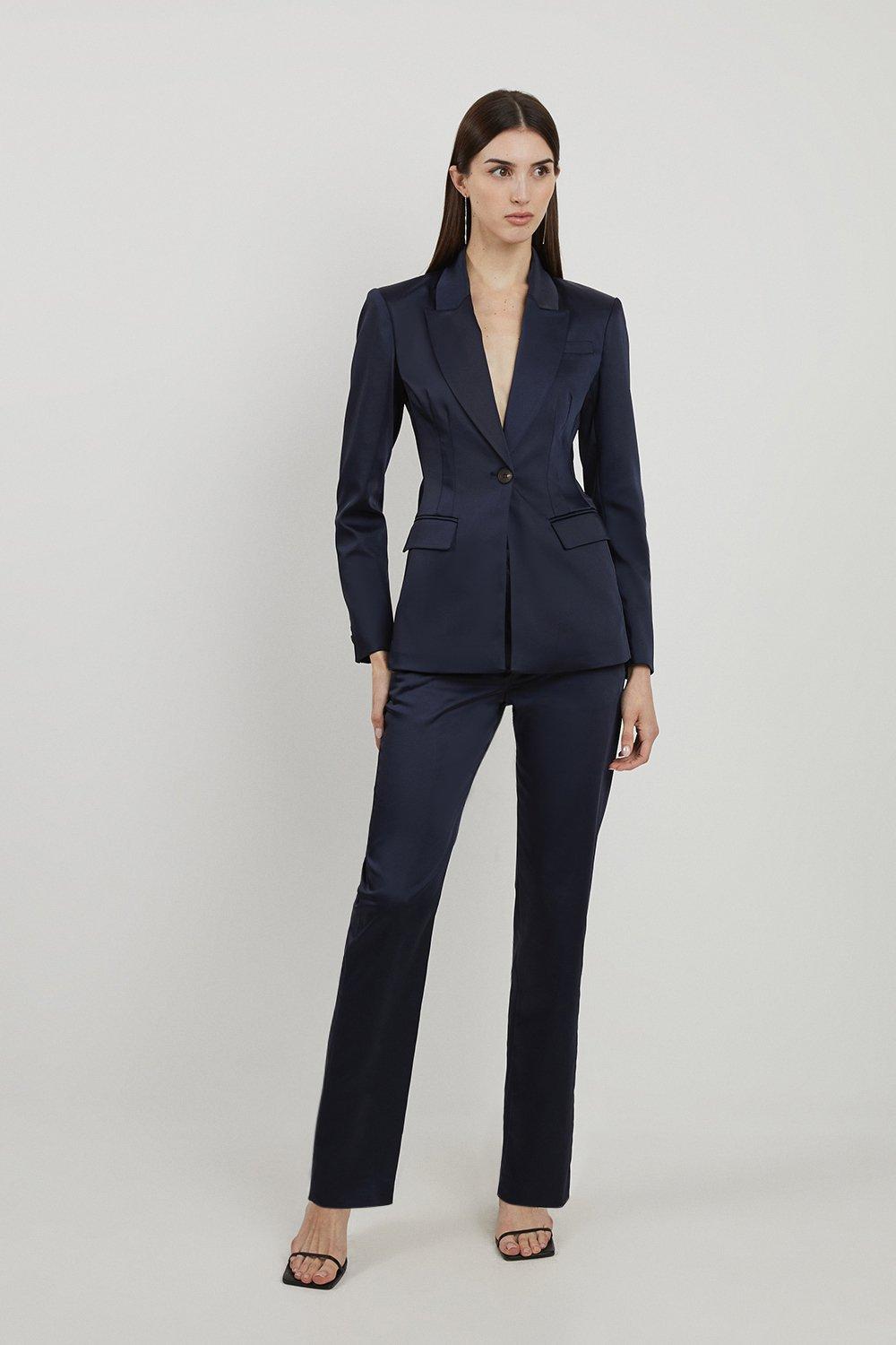 Navy Tailored Satin Slim Leg Pants