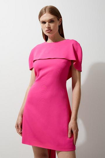 Pink Compact Stretch Viscose Back Drape Tailored Mini Dress
