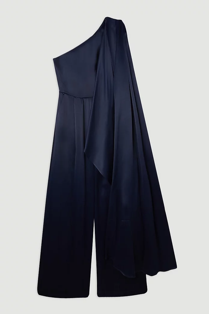 Satin Back Crepe Drape One Shoulder Wide Leg Jumpsuit Satin Back Crepe Drape One Shoulder Wide Leg Jumpsuit
