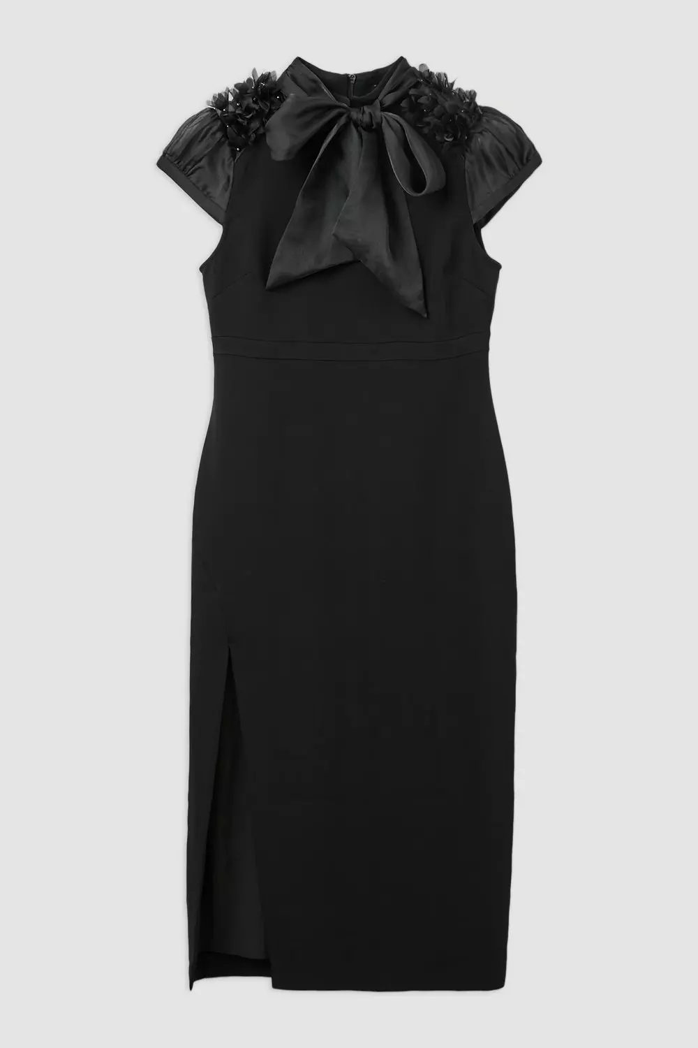 The Founder Organza Petal Applique Woven Tie Neck Midi Dress | Karen Millen