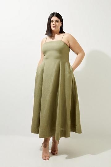 Lydia Millen Plus Size Linen Woven Strappy Maxi Dress sage