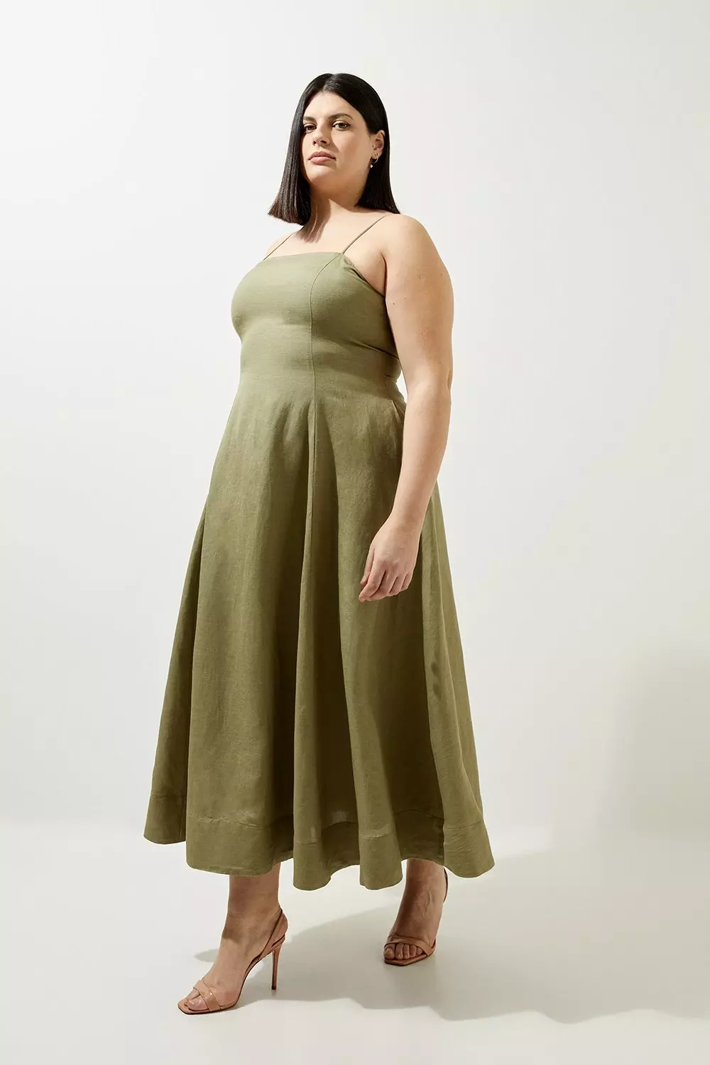 Lydia Millen Plus Size Linen Woven Strappy Maxi Dress Karen Millen