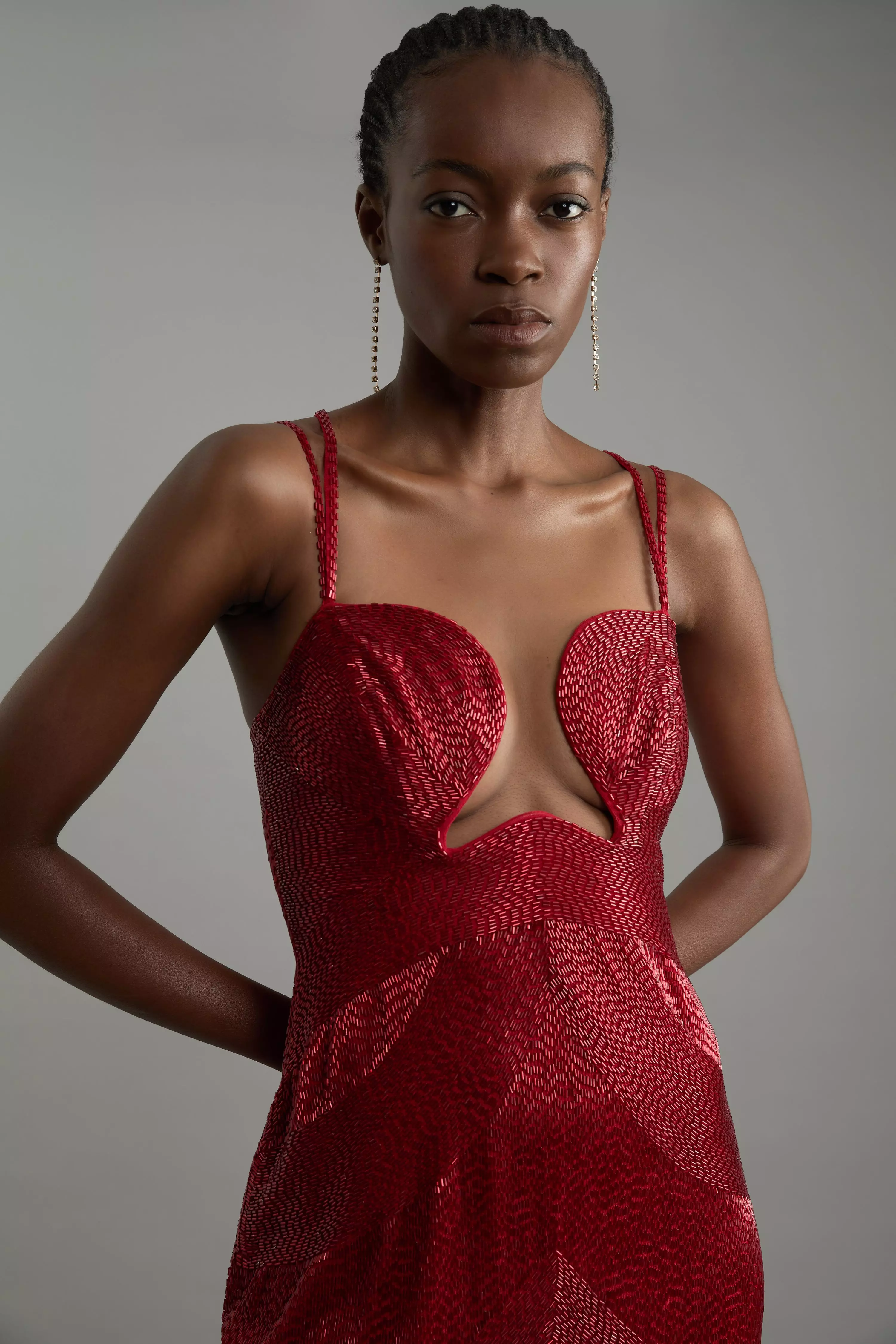 Petite Premium Embellished Draped Beaded Strappy Midi