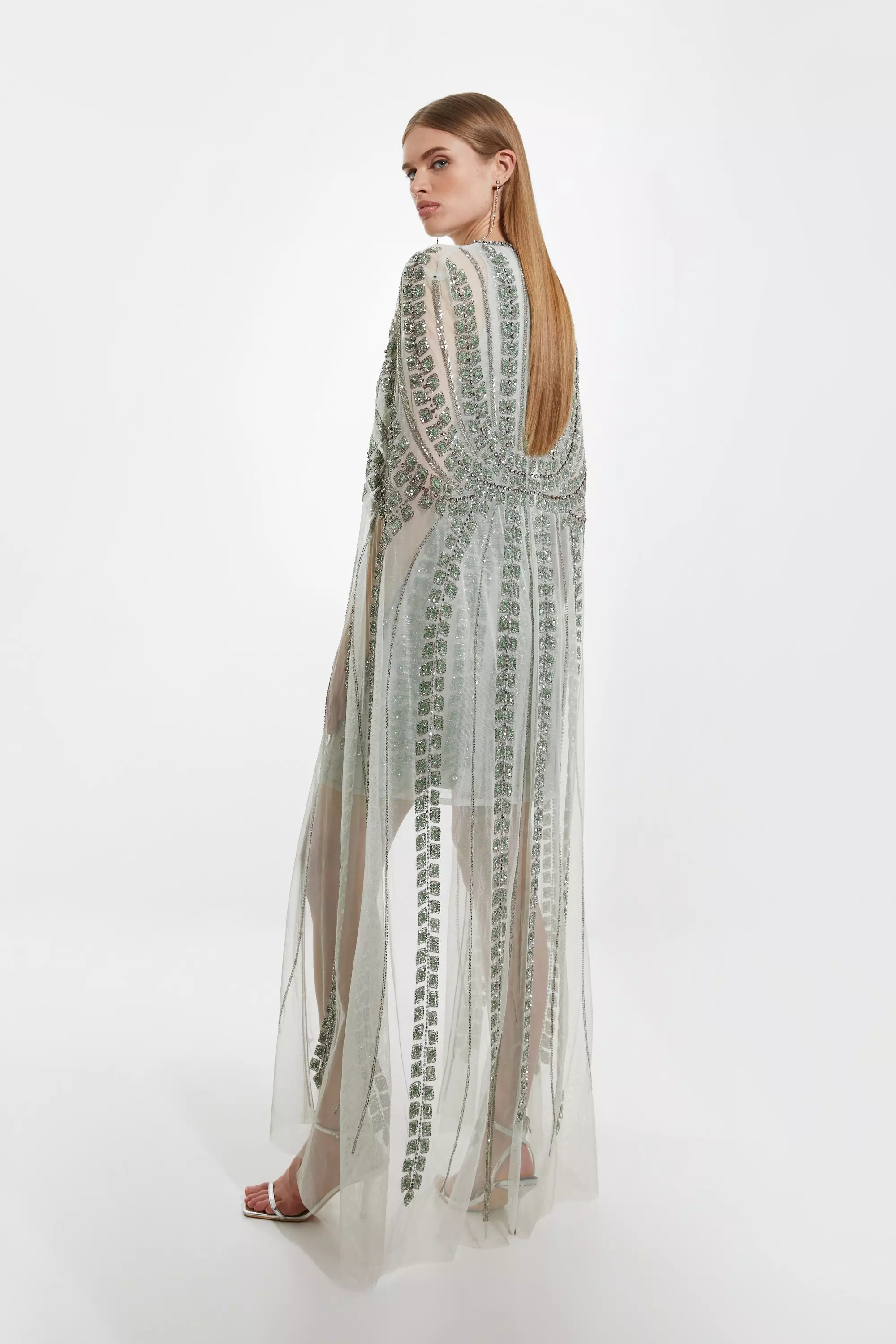 Petite Premium Embellished Cape Mini Dress | Karen Millen