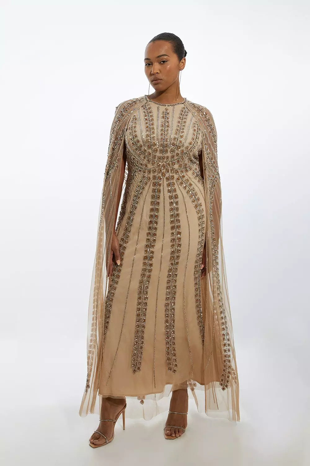 Plus Size Premium Embellished Cape Maxi Dress Karen Millen