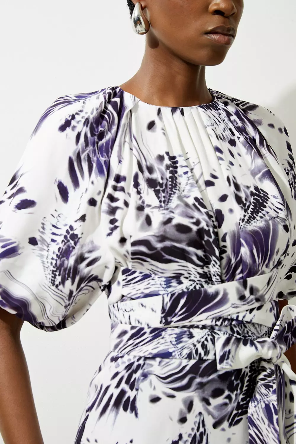 Abstract Floral Satin Woven Midi Dress | Karen Millen