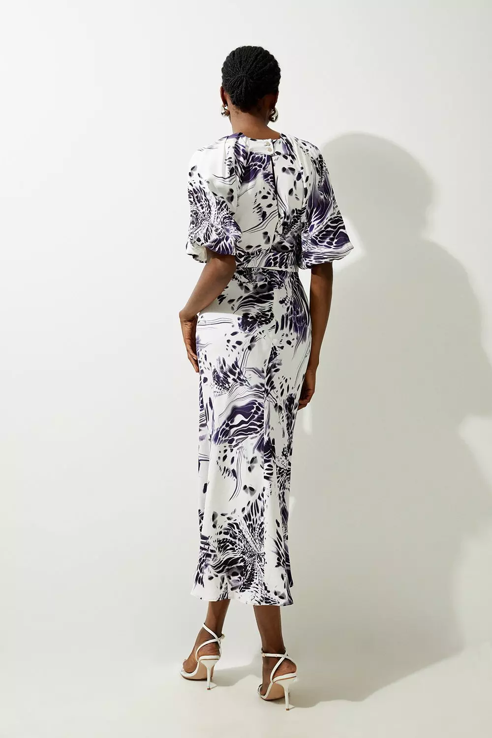 Abstract Floral Satin Woven Midi Dress | Karen Millen