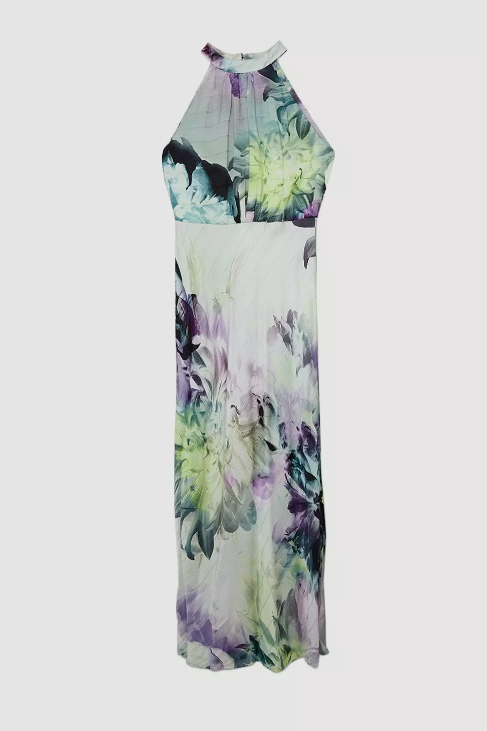 Blue Spring Floral Hammered Satin Woven Halter Midi Dress alternative image