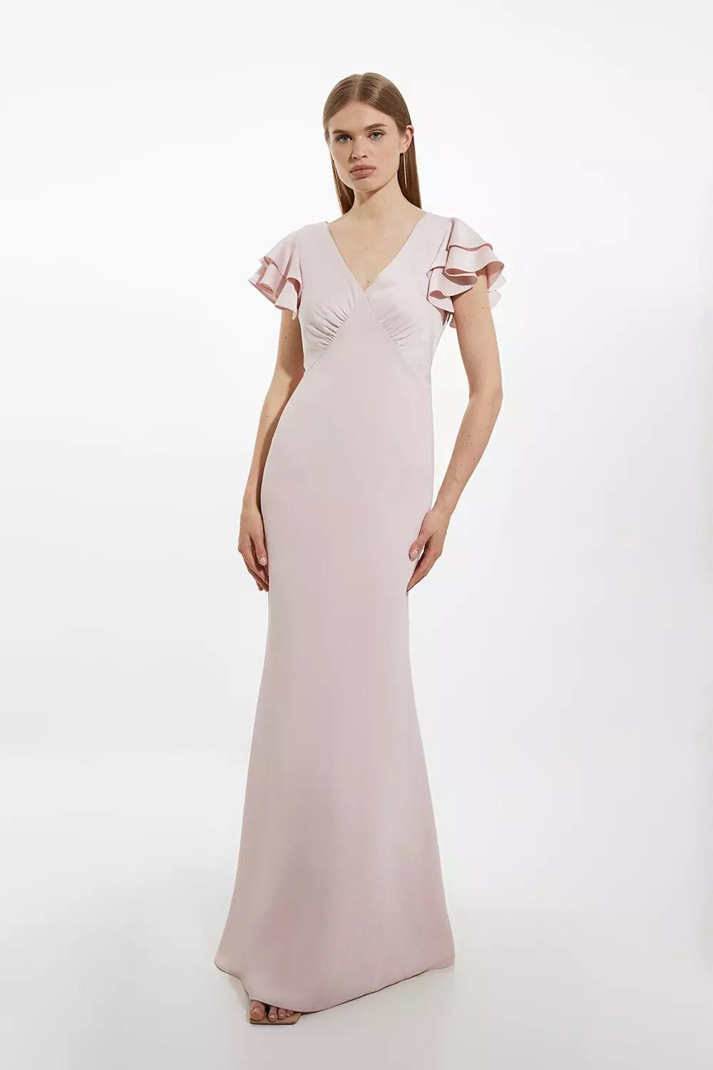 Petite Satin Ruffle Sleeve Maxi Dress Karen Millen