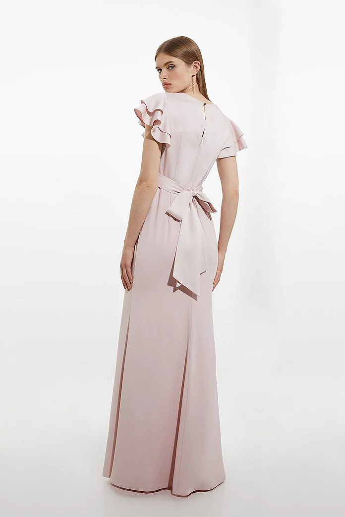 Satin Ruffle Sleeve Maxi Dress | Karen Millen Satin Ruffle Sleeve Maxi Dress | Karen Millen