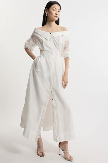 Petite Poplin Dropped Shoulder Woven Shirt Dress white