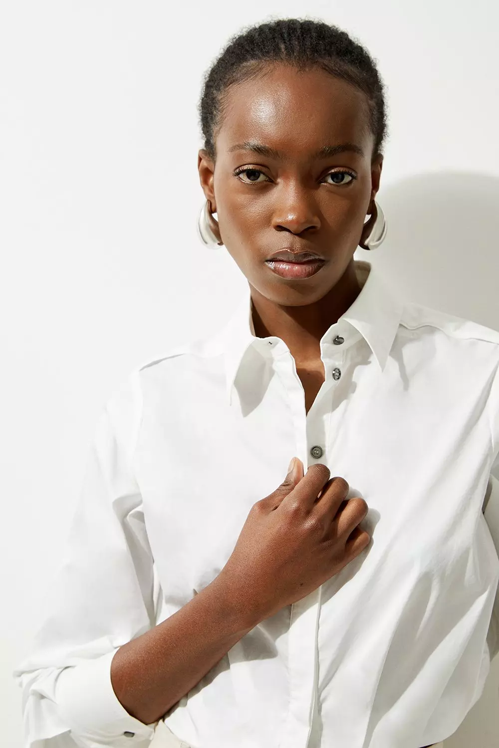 White Cropped Long Sleeve Woven Shirt alternative image
