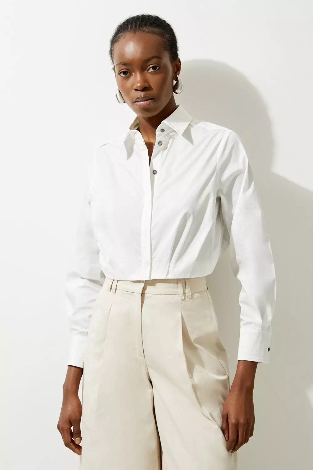 White Cropped Long Sleeve Woven Shirt alternative image
