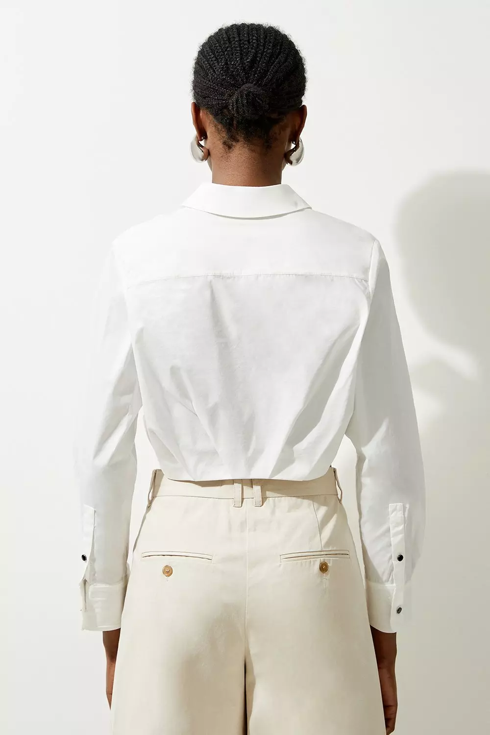 White Cropped Long Sleeve Woven Shirt alternative image