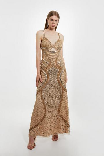 Premium Embellished Cut Out Maxi Dress nude