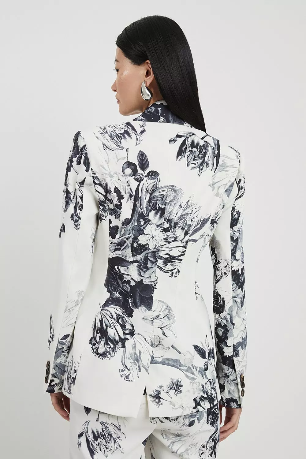 日本未入荷★Karen Millen ジップアップブルゾン Tailored Crepe Printed Mono Floral Single Breasted Blazer