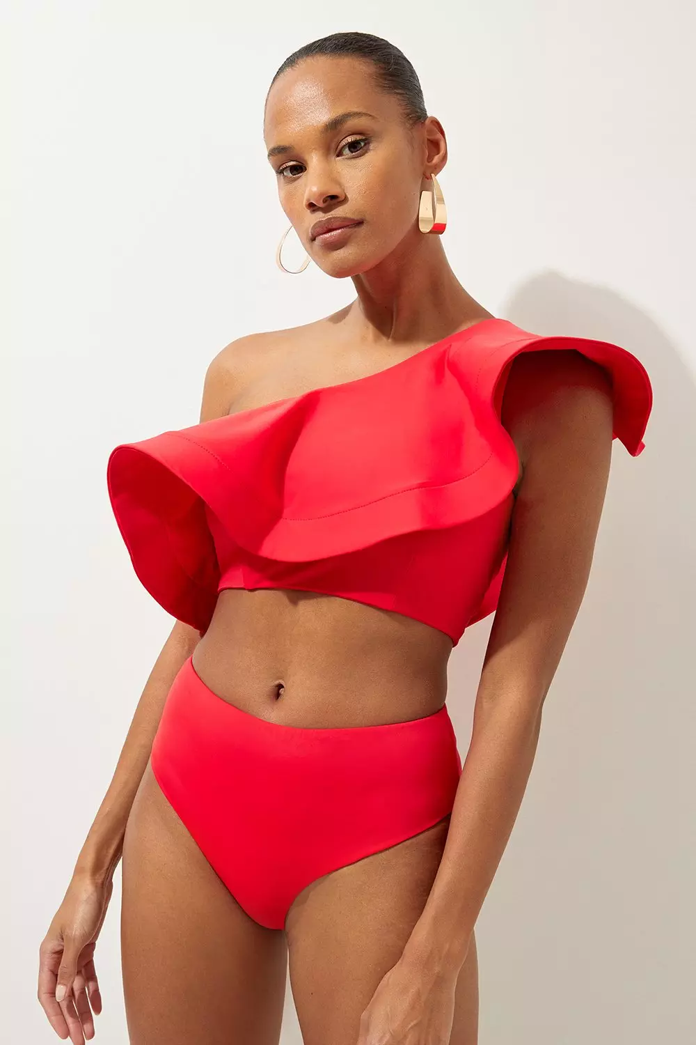 Red swimsuit high waist online